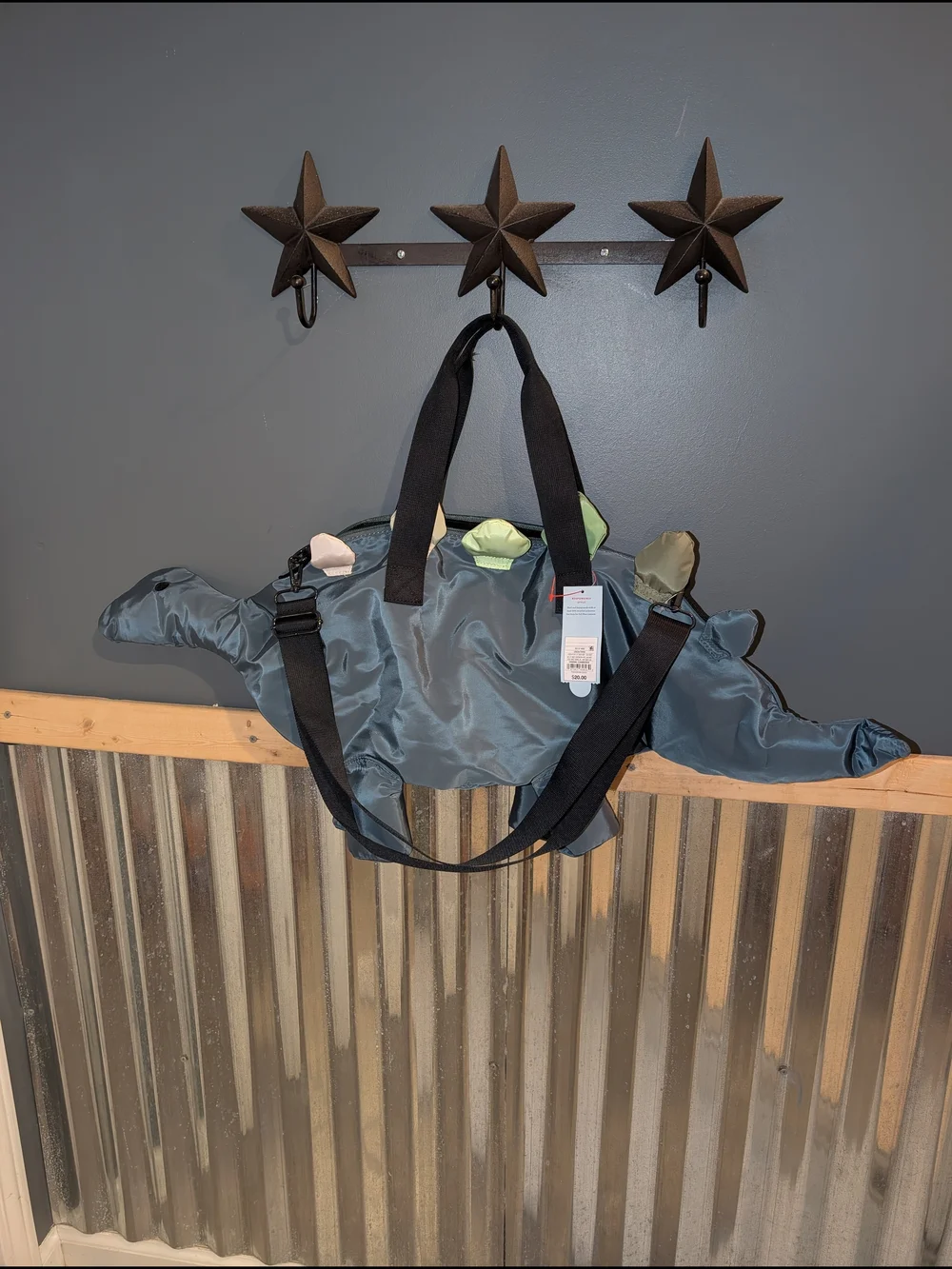 Cat & Jack Dinosaur Duffel Bag - Gray with Cream & Green Spikes